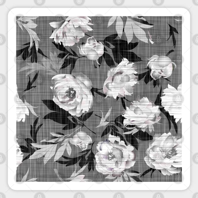 White peonies on a gray linen texture Sticker by kobyakov